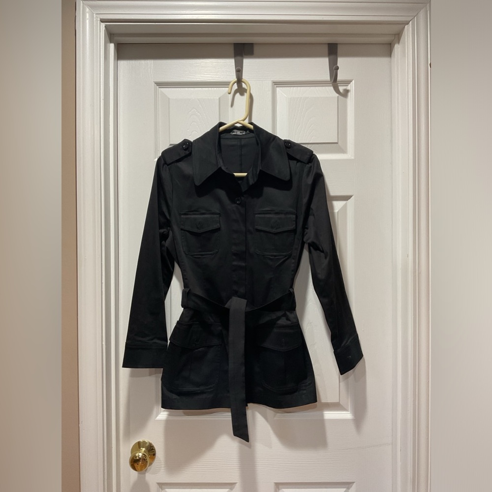 Black button/tie Rain Coat S